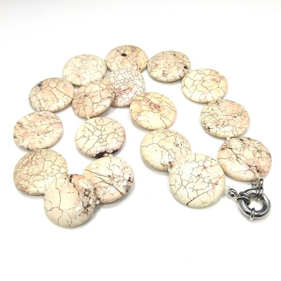 Vintage Gemstone Flat Circular Beaded Necklace, Hand Knotted, 1980s - Picture 9 of 10